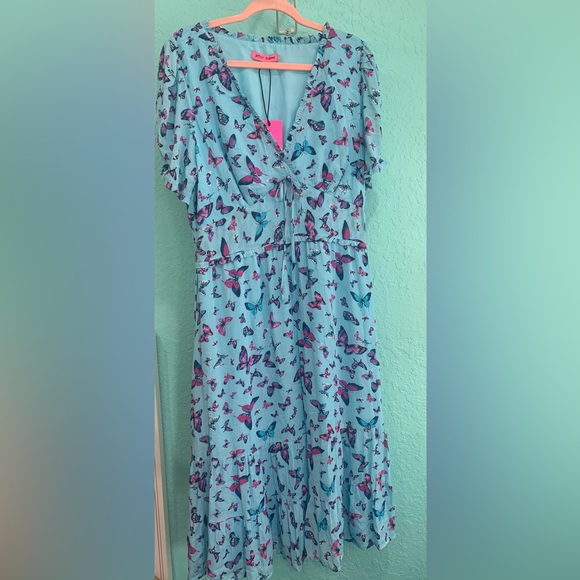 Betsey Johnson Dresses & Skirts - Betsey Johnson Aqua Butterfly Dress NWT 14  Y2K garden party fairy Easter spring